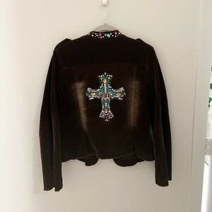 Ivy Jane cross Brown Rhinestone Corduroy Jacket Size m